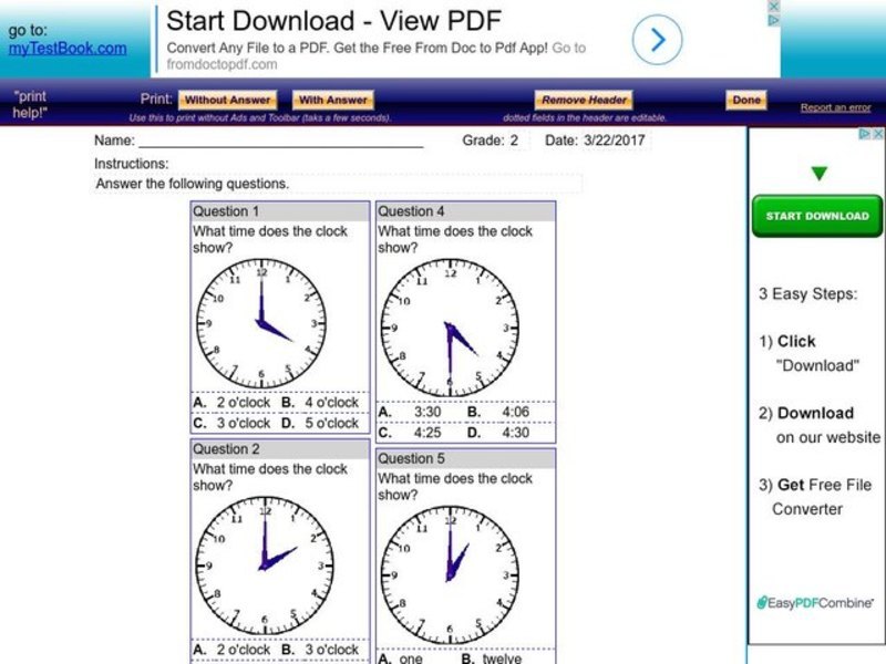 My Test Book: Telling Time Worksheet