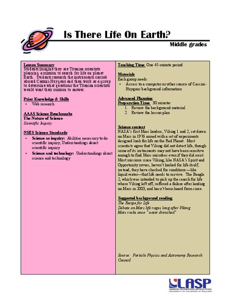 Is There Life on Earth? Lesson Plan