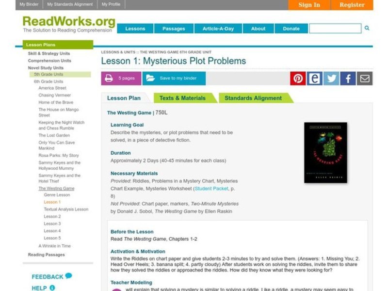 Mysterious Plot Problems Lesson Plan