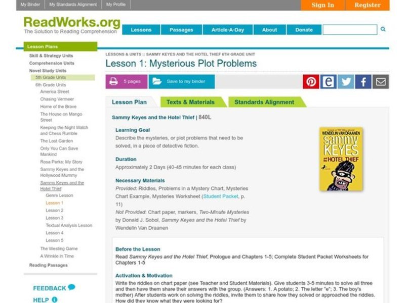Mysterious Plot Problems Lesson Plan