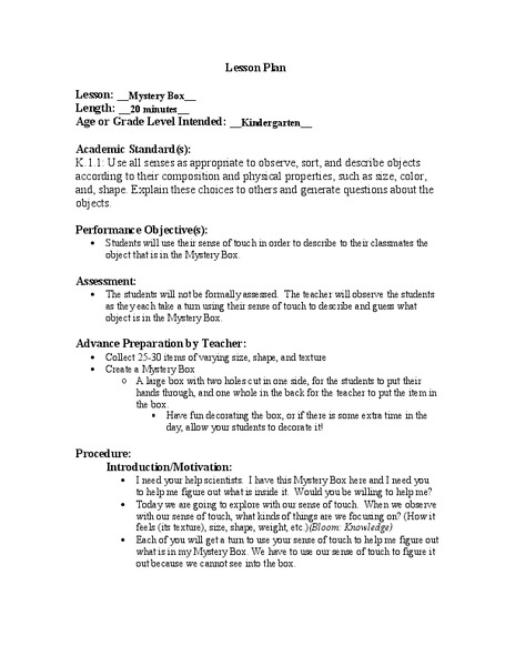Mystery Box Lesson Plan
