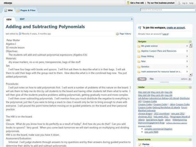 Adding And Subtracting Polynomials Lesson Plan