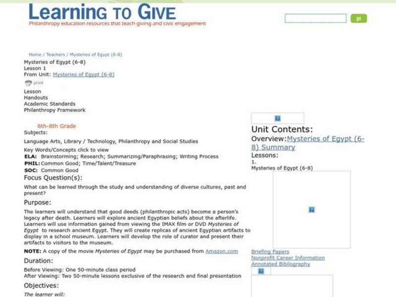 Mysteries of Egypt Lesson Plan