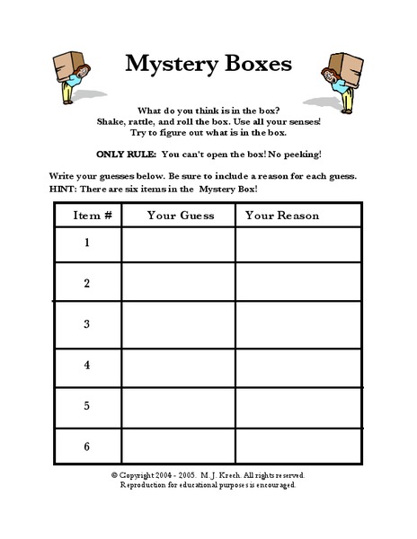 Mystery Boxes Worksheet