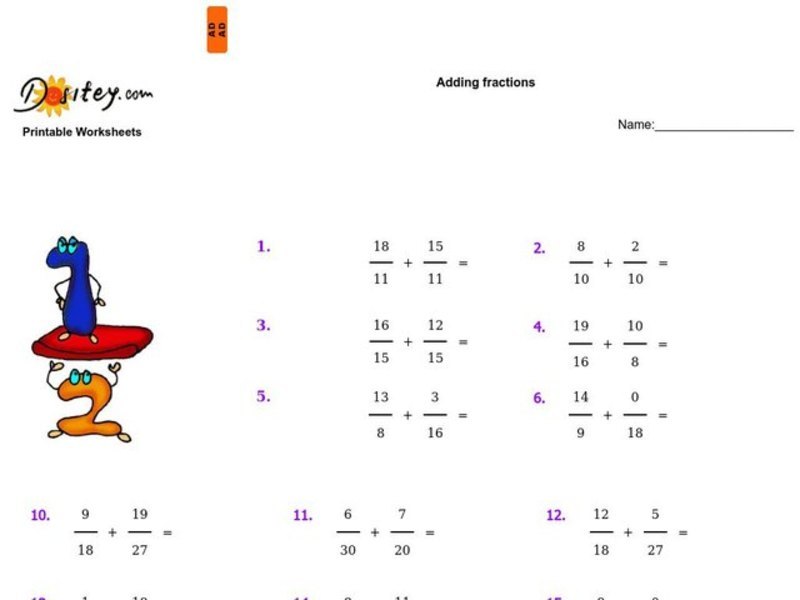 Adding Fractions Worksheet