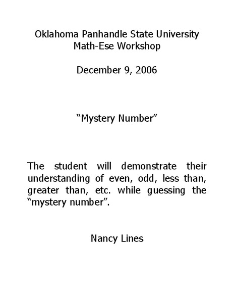 Mystery Number Lesson Plan