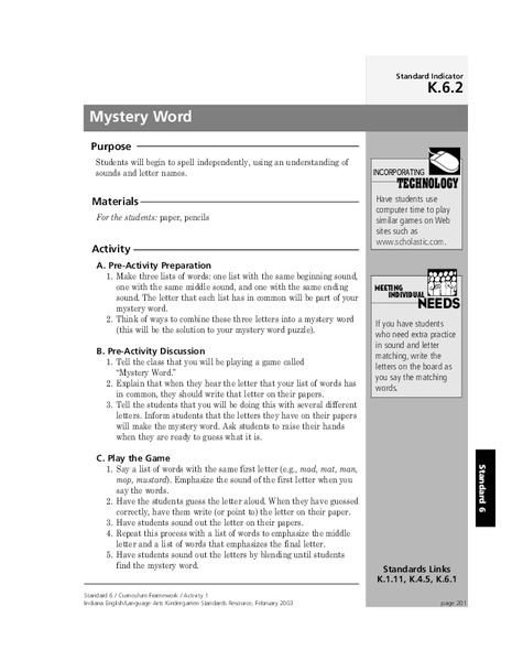 Mystery Word Lesson Plan