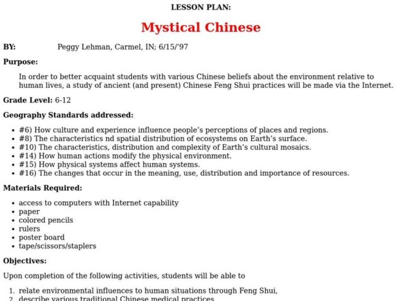 Mystical Chinese Lesson Plan