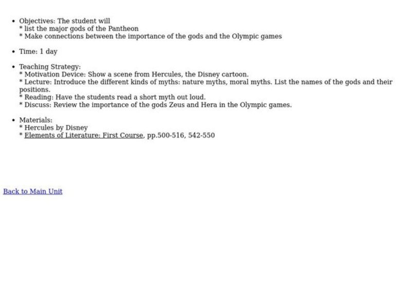 Mythology Lesson Plan