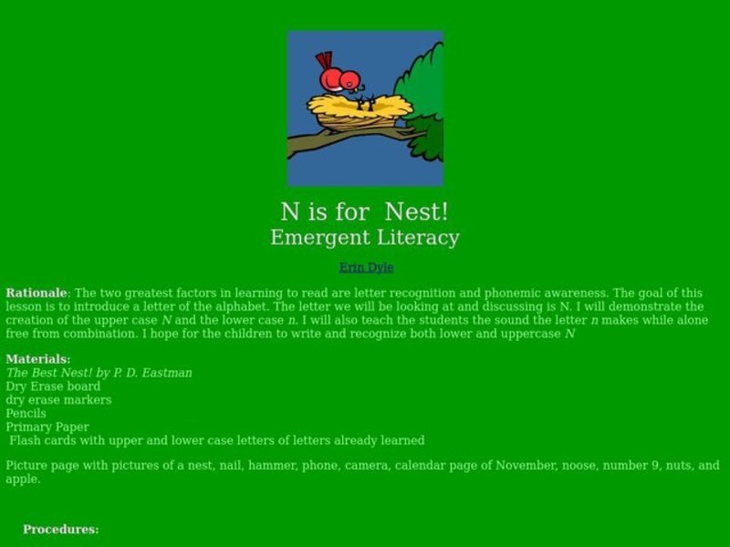 N is for Nest Lesson Plan