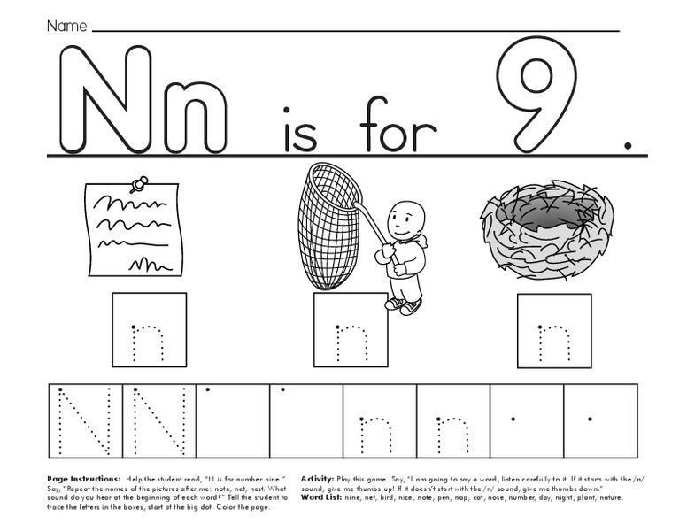Nn is for Nine Worksheet