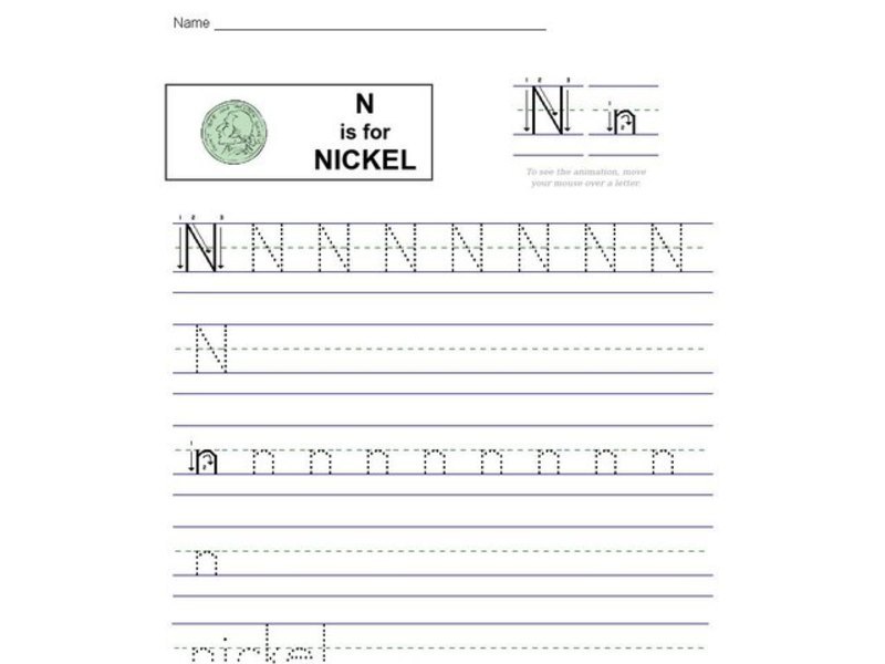 N is for Nickel Worksheet