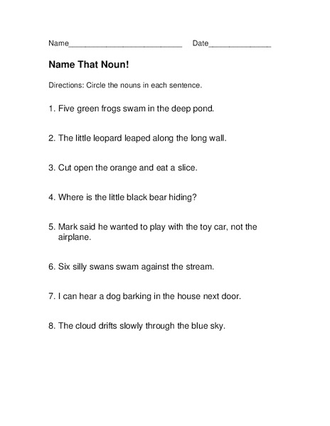 Name That Noun Worksheet