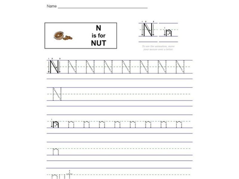 N is for Nut Worksheet