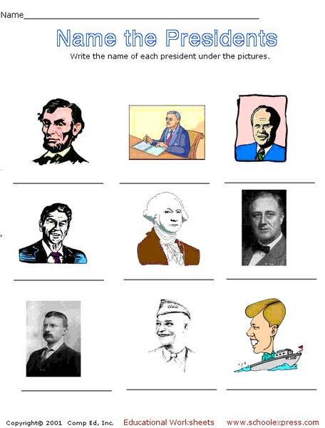 Name the Presidents Worksheet
