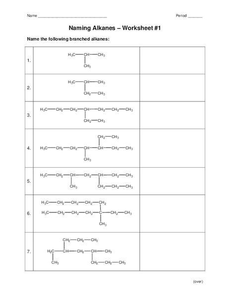 Naming Alkanes Worksheet