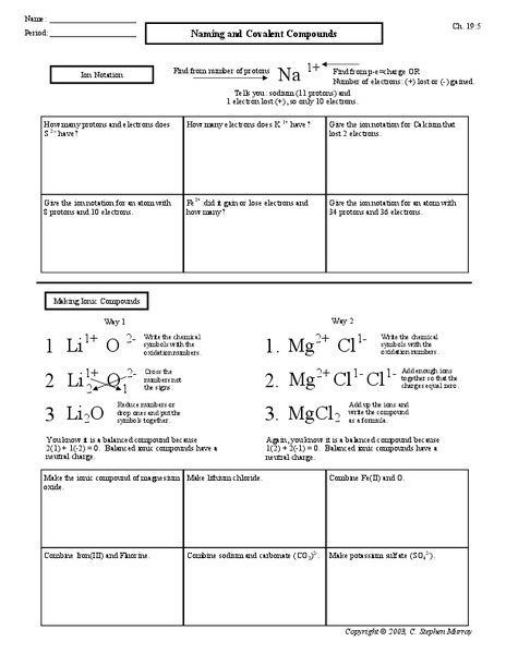Naming and Covalent Compounds Worksheet