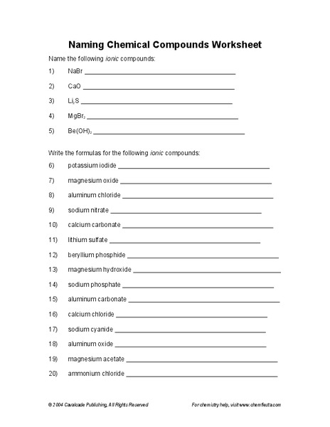 Naming Chemical Compounds Worksheet