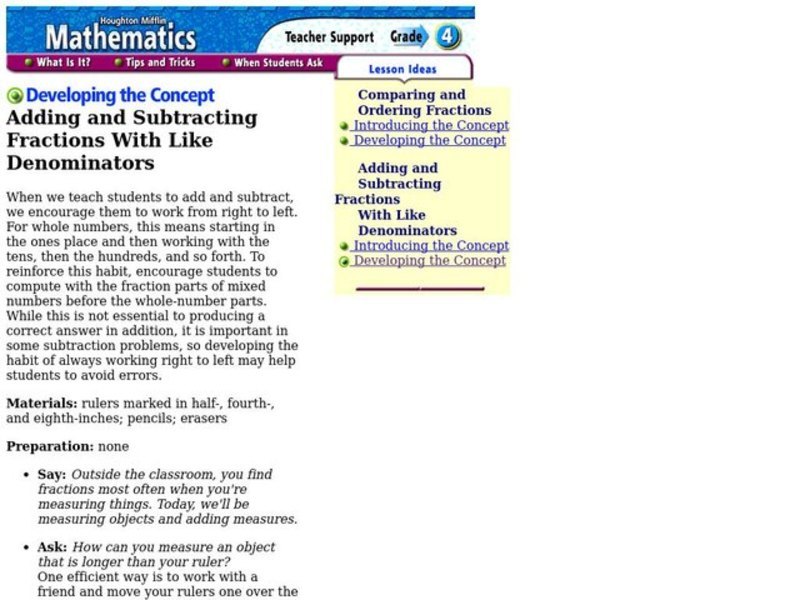 Adding and Subtracting Fractions with Like Denominators Lesson Plan