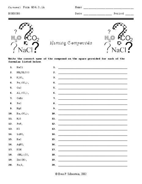 Naming Compounds Worksheet