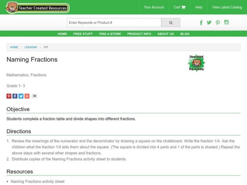 Naming Fractions Lesson Plan