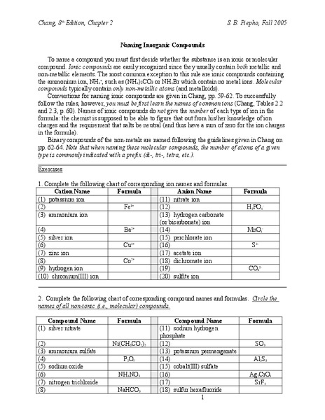 Naming Inorganic Compounds Organizer