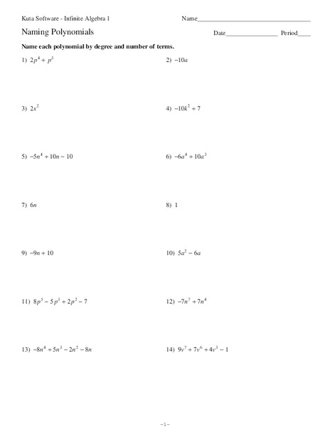 Naming Polynomials Worksheet