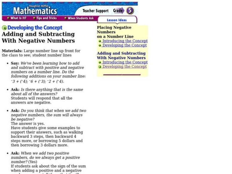 Adding and Subtracting With Negative Numbers Lesson Plan