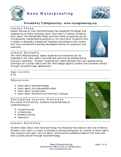 Nano Waterproofing Lesson Plan