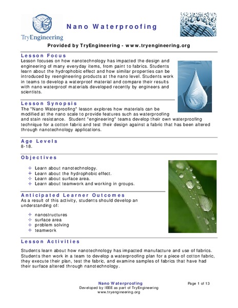 Nano Waterproofing Lesson Plan