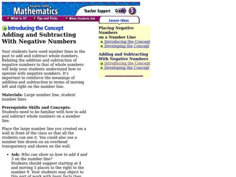 Adding and Subtracting With Negative Numbers Lesson Plan