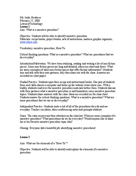 Narrative Procedure Lesson Plan