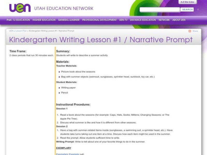 Narrative Prompt Lesson Plan