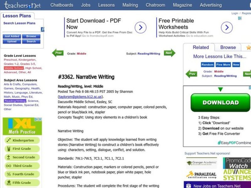 Narrative Writing Lesson Plan