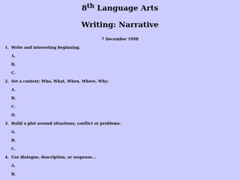 Narrative Writing Worksheet