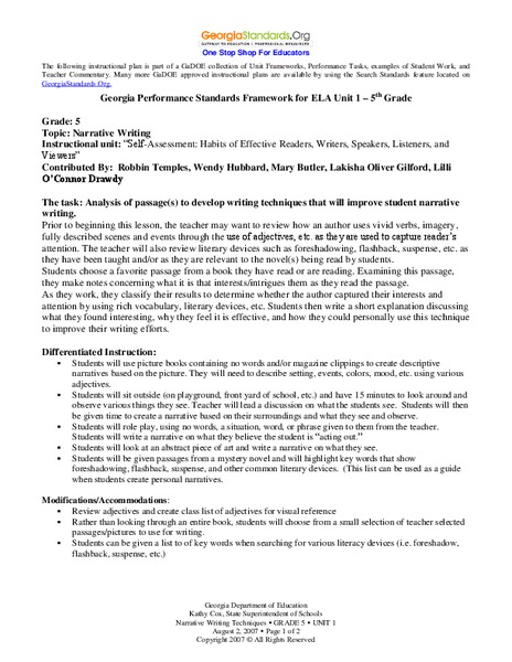 Narrative Writing Lesson Plan