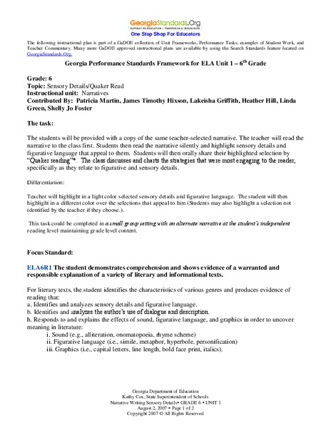 Narratives Lesson Plan