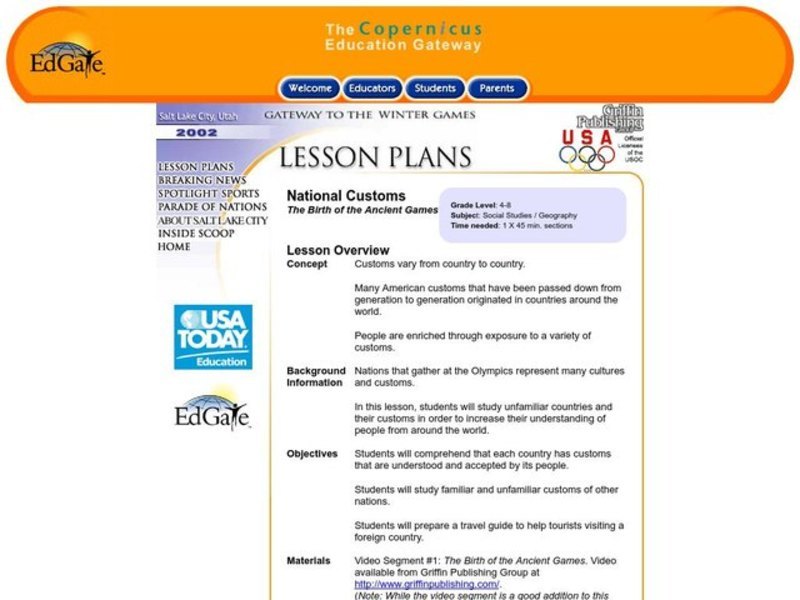 National Customs: The Birth of the Ancient Games Lesson Plan