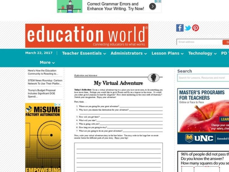 My Virtual Adventure Lesson Plan