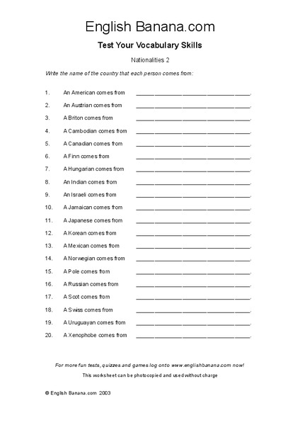 Nationalities 2 Worksheet