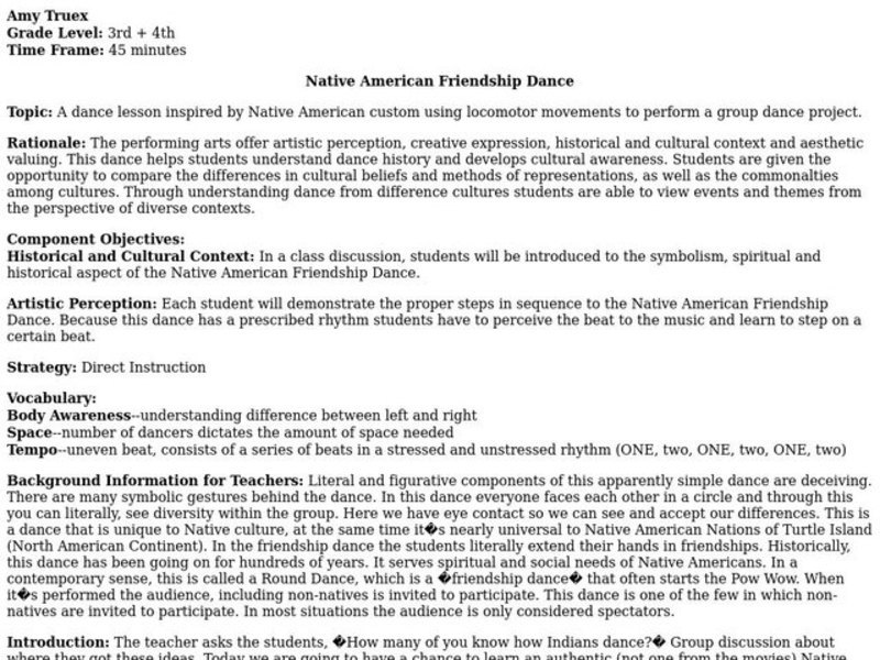 Native American Friendship Dance Lesson Plan