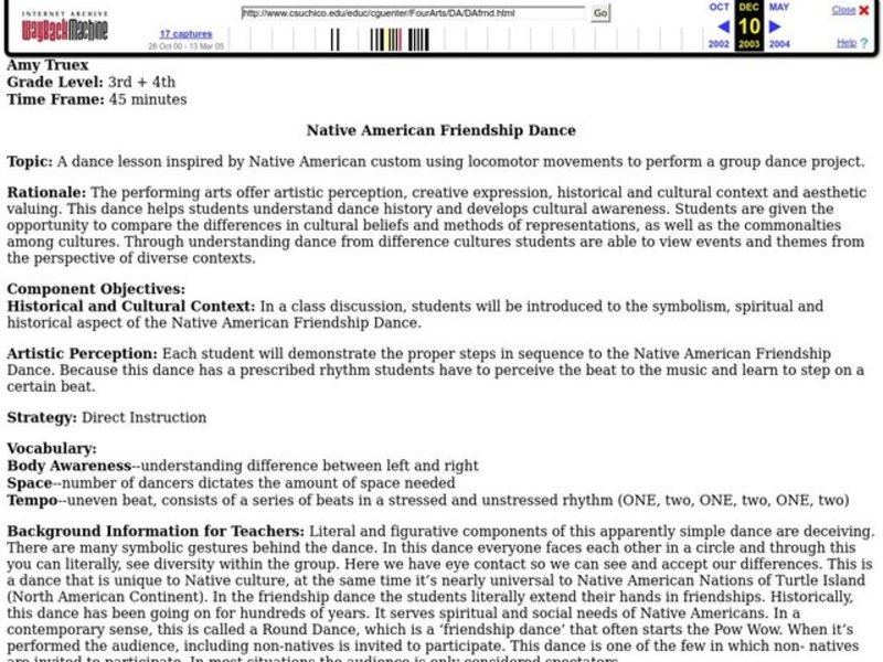 Native American Friendship Dance Lesson Plan