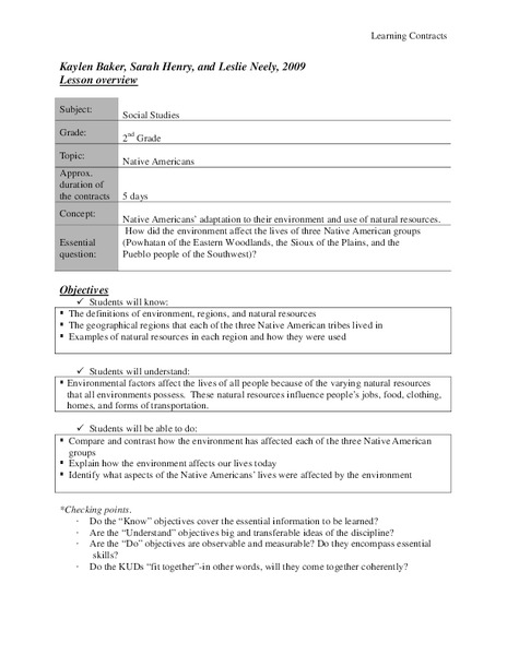 Native Americans Lesson Plan