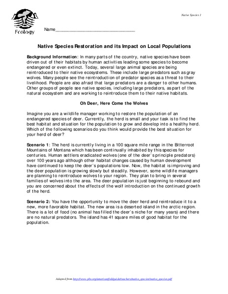 Native Species Restoration and its Impact on Local Populations Lesson Plan