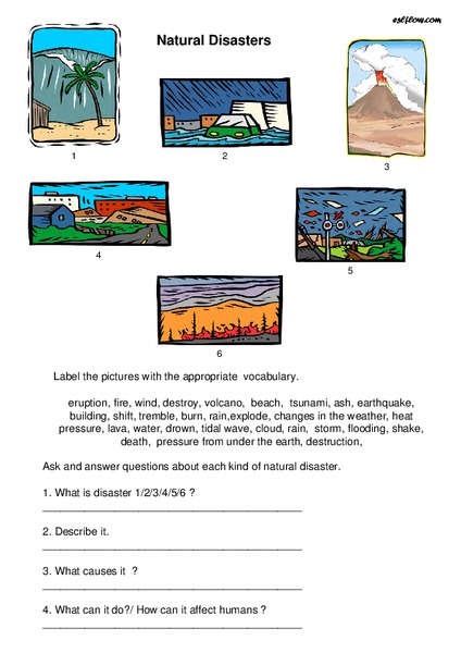 Natural Disasters Worksheet
