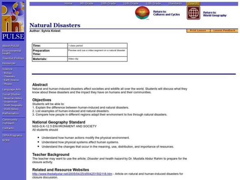 Natural Disasters Lesson Plan