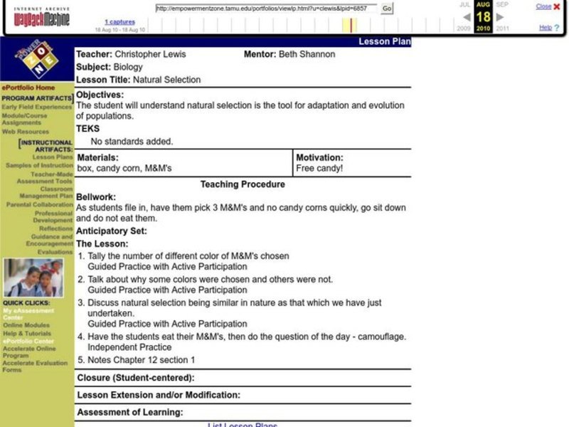 Natural Selection Lesson Plan
