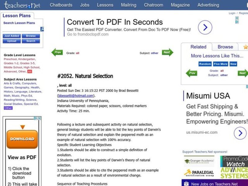 Natural Selection Lesson Plan