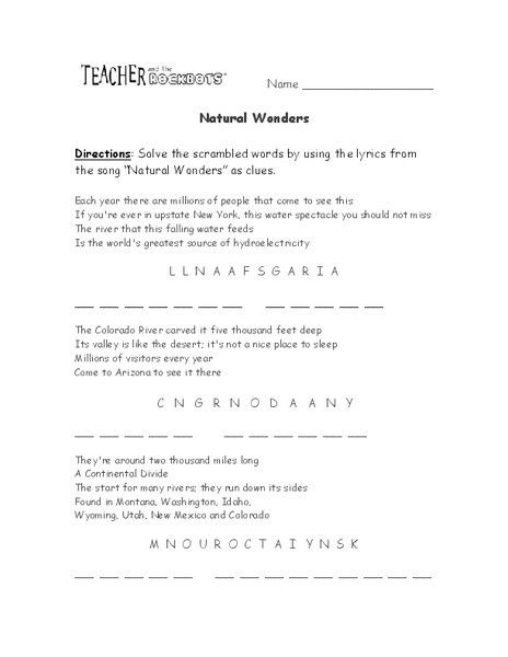 Natural Wonders Worksheet
