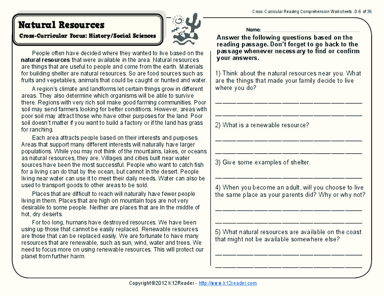 Natural Resources Worksheet